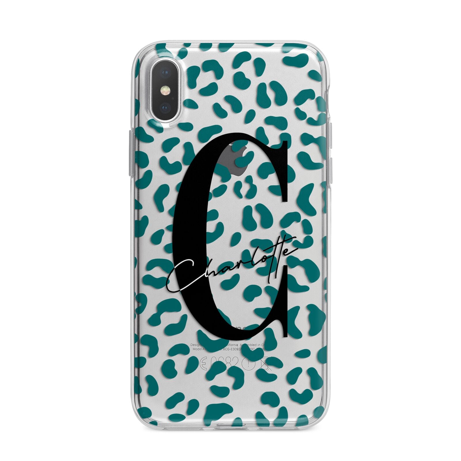 Personalised Leopard Print Clear Green iPhone X Bumper Case on Silver iPhone Alternative Image 1