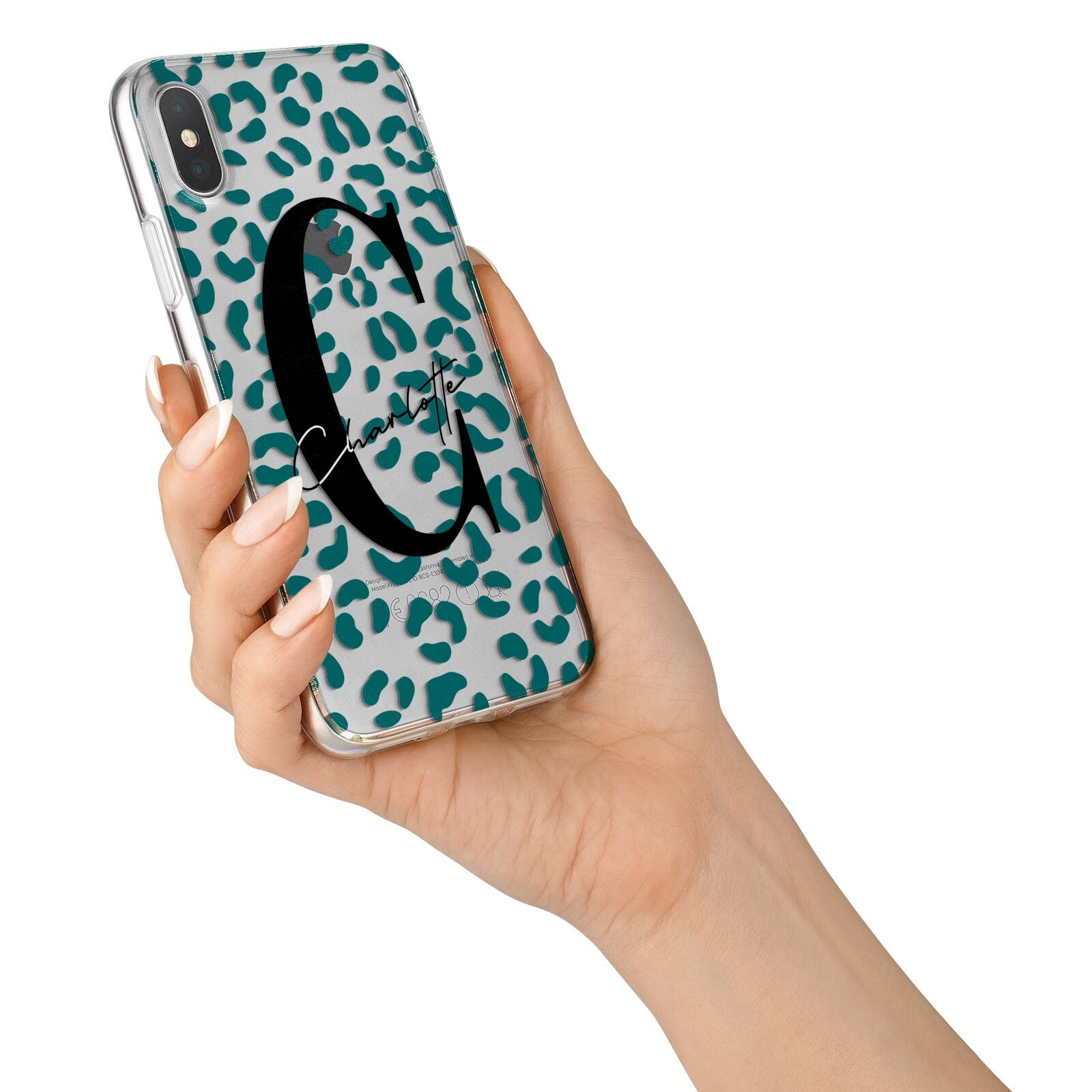 Personalised Leopard Print Clear Green iPhone X Bumper Case on Silver iPhone Alternative Image 2