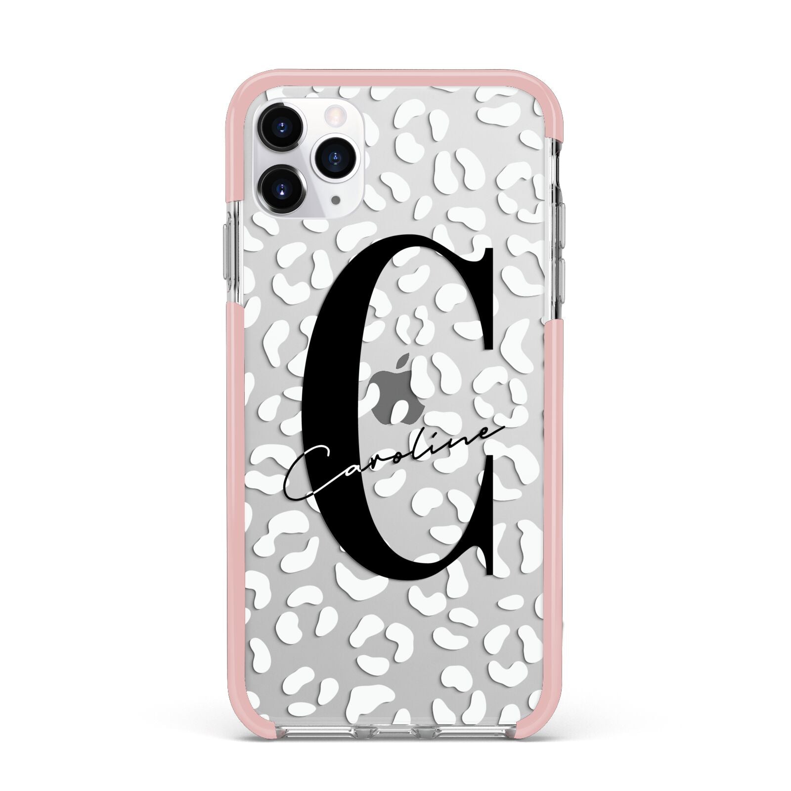 Personalised Leopard Print Clear iPhone 11 Pro Max Impact Pink Edge Case