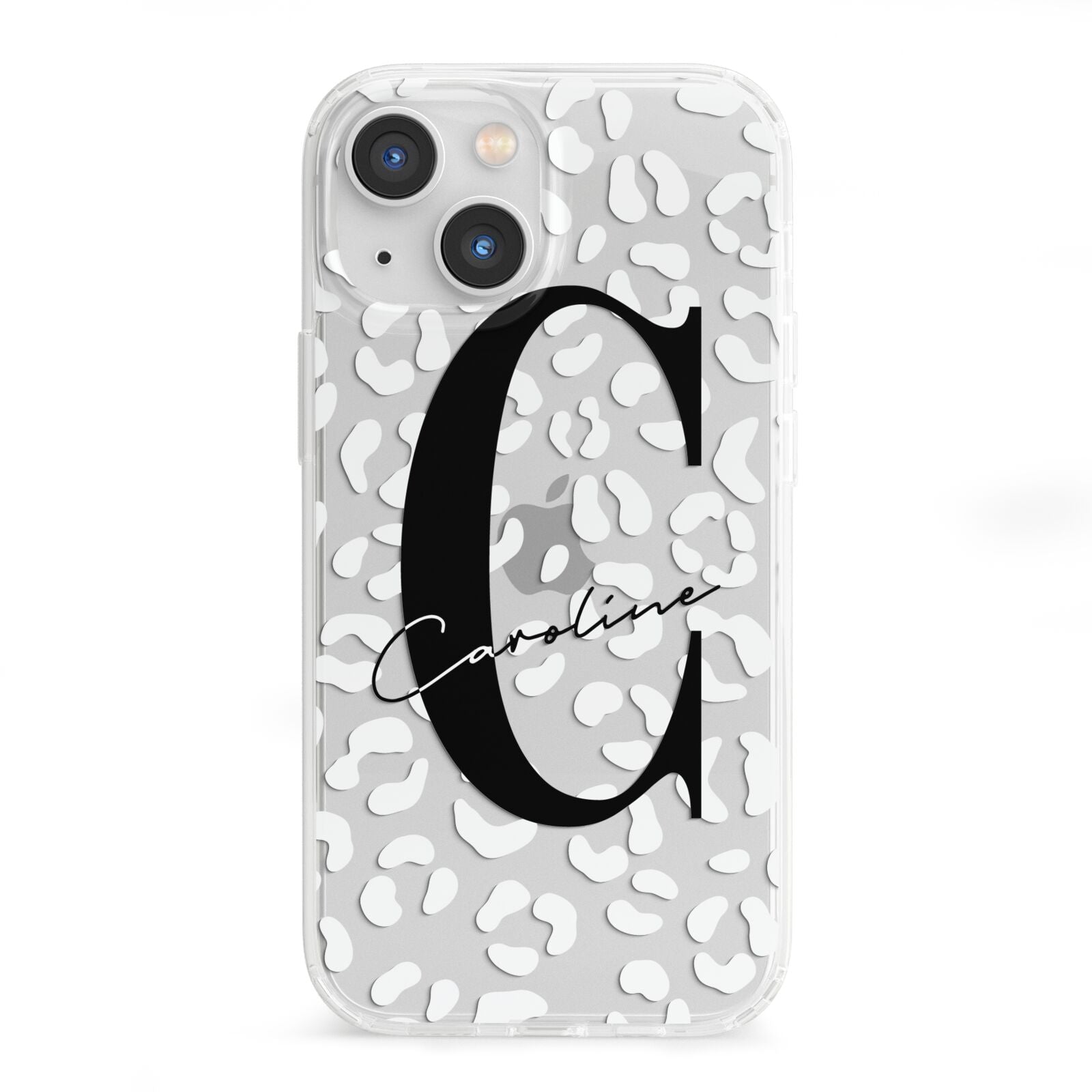 Personalised Leopard Print Clear iPhone 13 Mini Clear Bumper Case