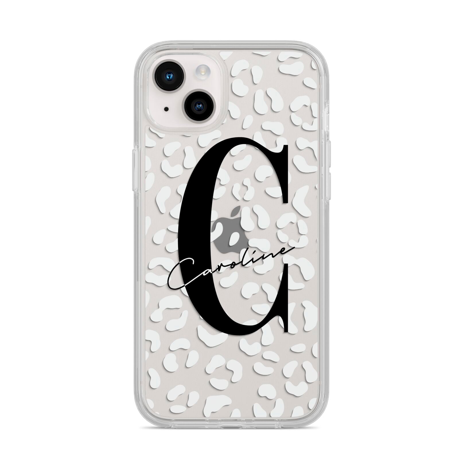 Personalised Leopard Print Clear iPhone 14 Plus Clear Tough Case Starlight