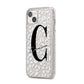 Personalised Leopard Print Clear iPhone 14 Plus Glitter Tough Case Starlight Angled Image