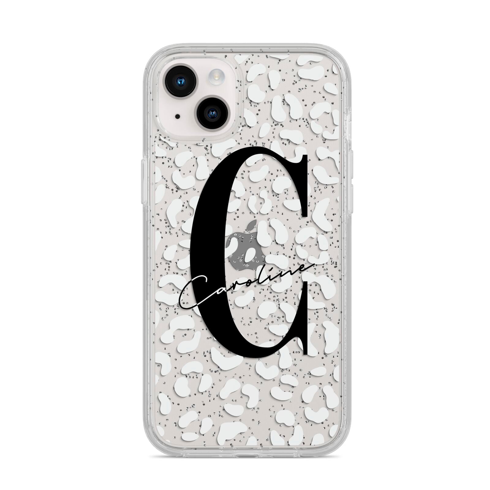 Personalised Leopard Print Clear iPhone 14 Plus Glitter Tough Case Starlight