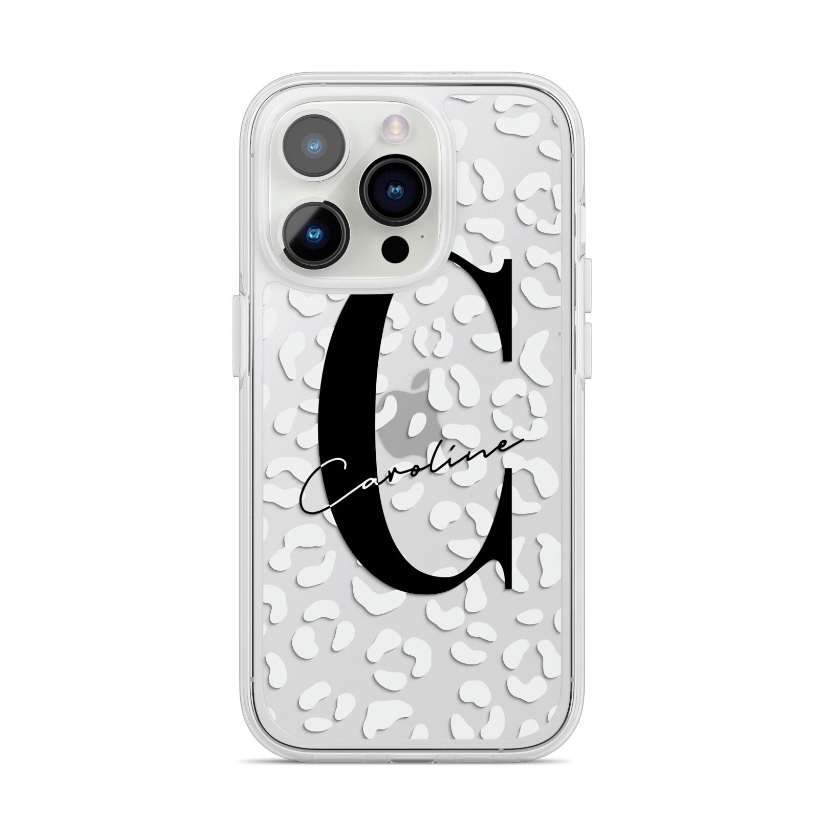 Personalised Leopard Print Clear iPhone 14 Pro Clear Tough Case Silver