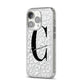 Personalised Leopard Print Clear iPhone 14 Pro Glitter Tough Case Silver Angled Image