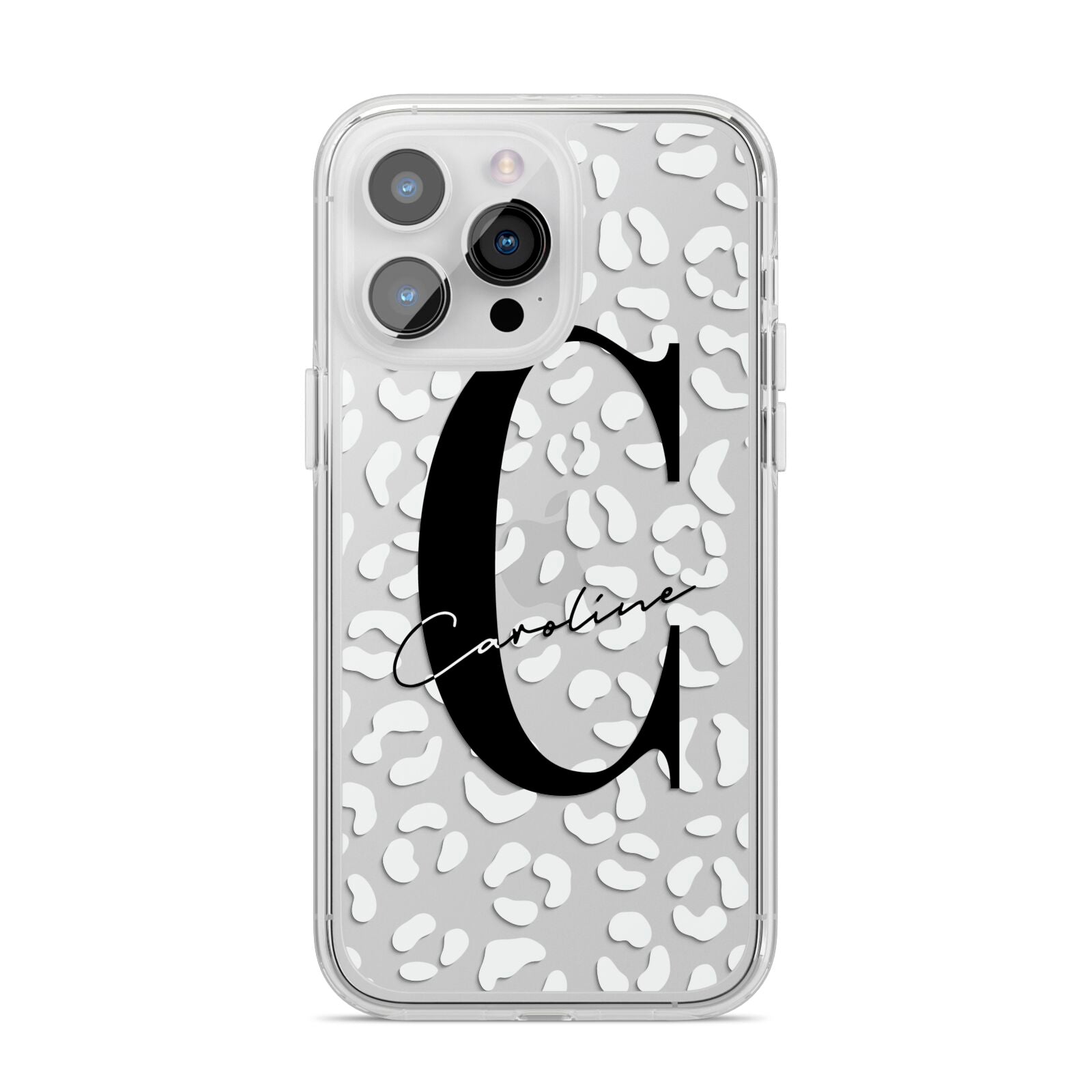 Personalised Leopard Print Clear iPhone 14 Pro Max Clear Tough Case Silver