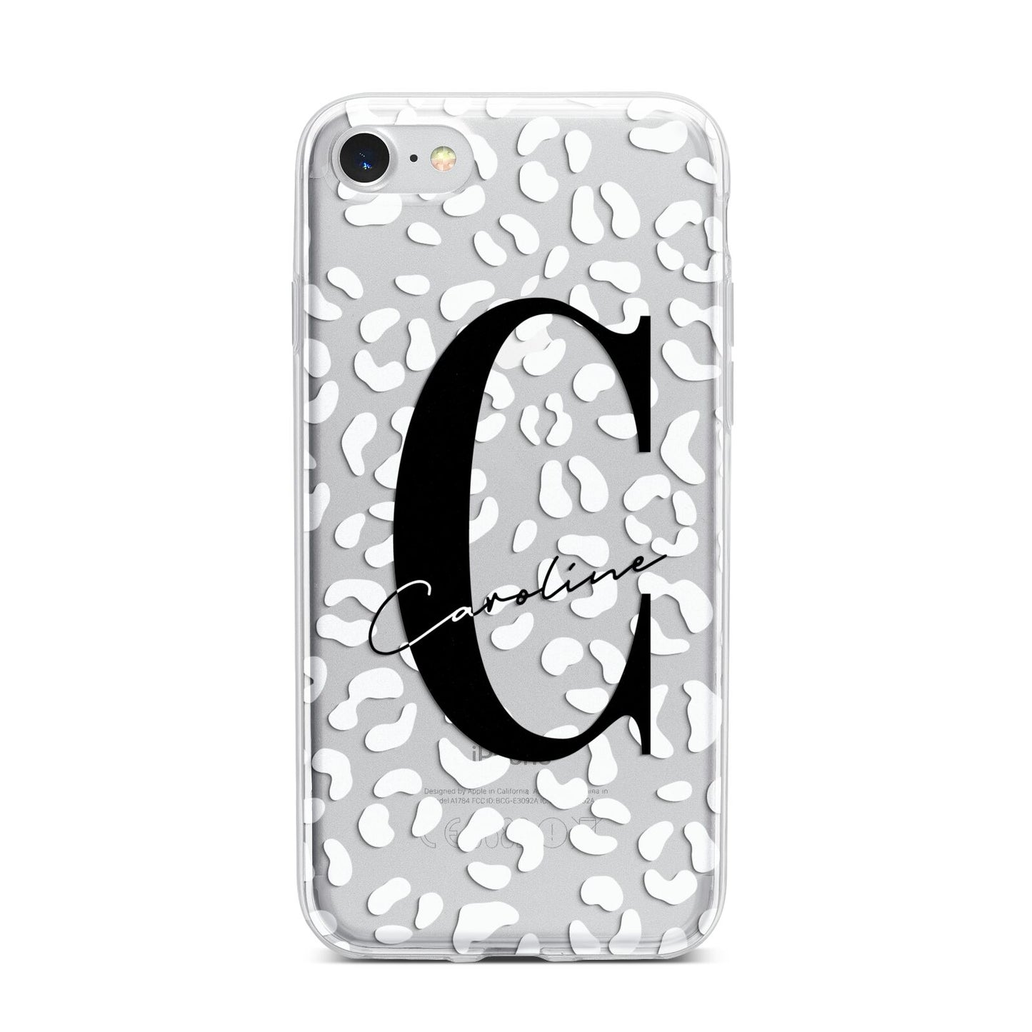 Personalised Leopard Print Clear iPhone 7 Bumper Case on Silver iPhone