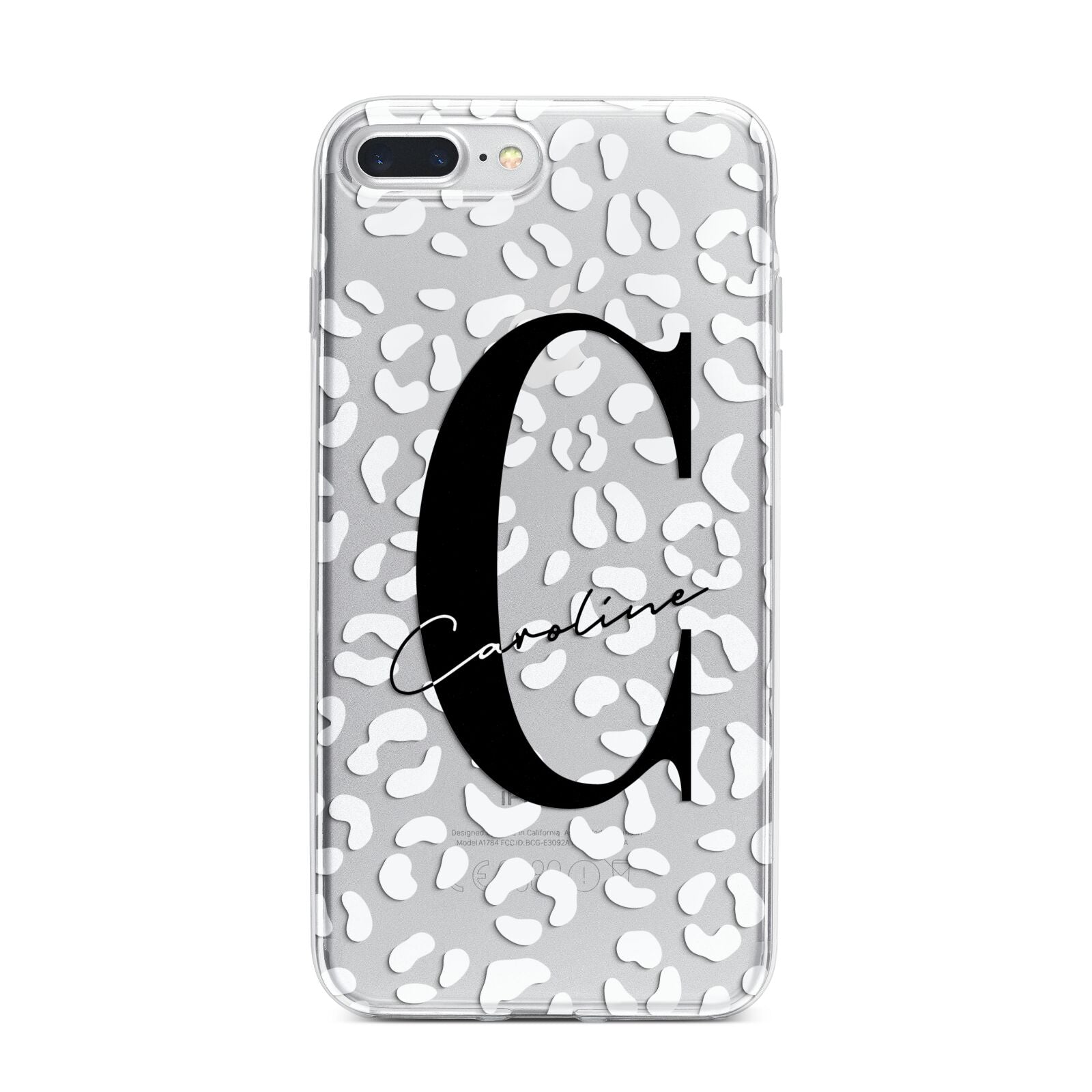 Personalised Leopard Print Clear iPhone 7 Plus Bumper Case on Silver iPhone