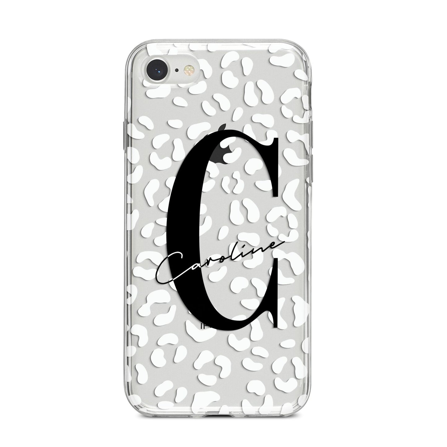 Personalised Leopard Print Clear iPhone 8 Bumper Case on Silver iPhone