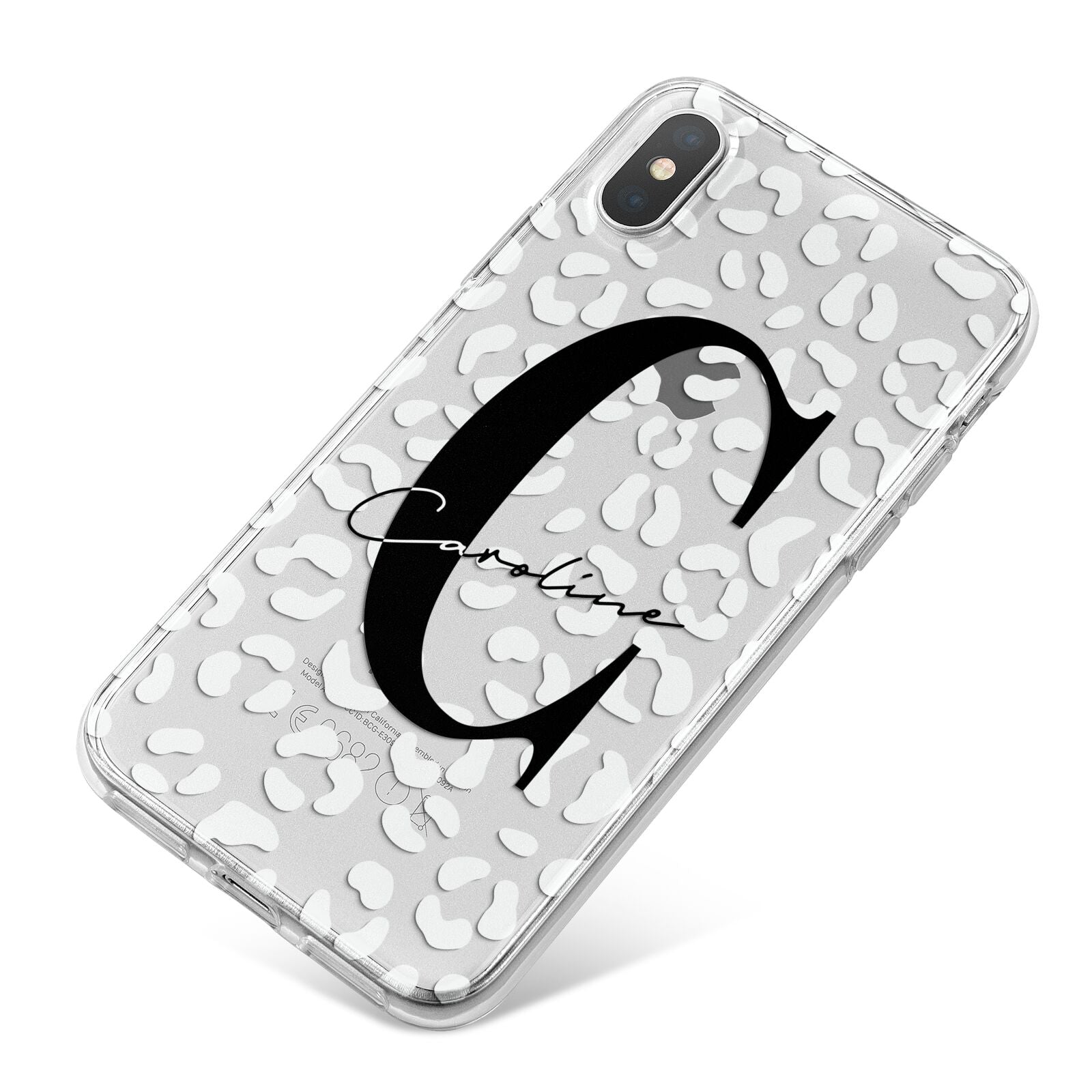 Personalised Leopard Print Clear iPhone X Bumper Case on Silver iPhone