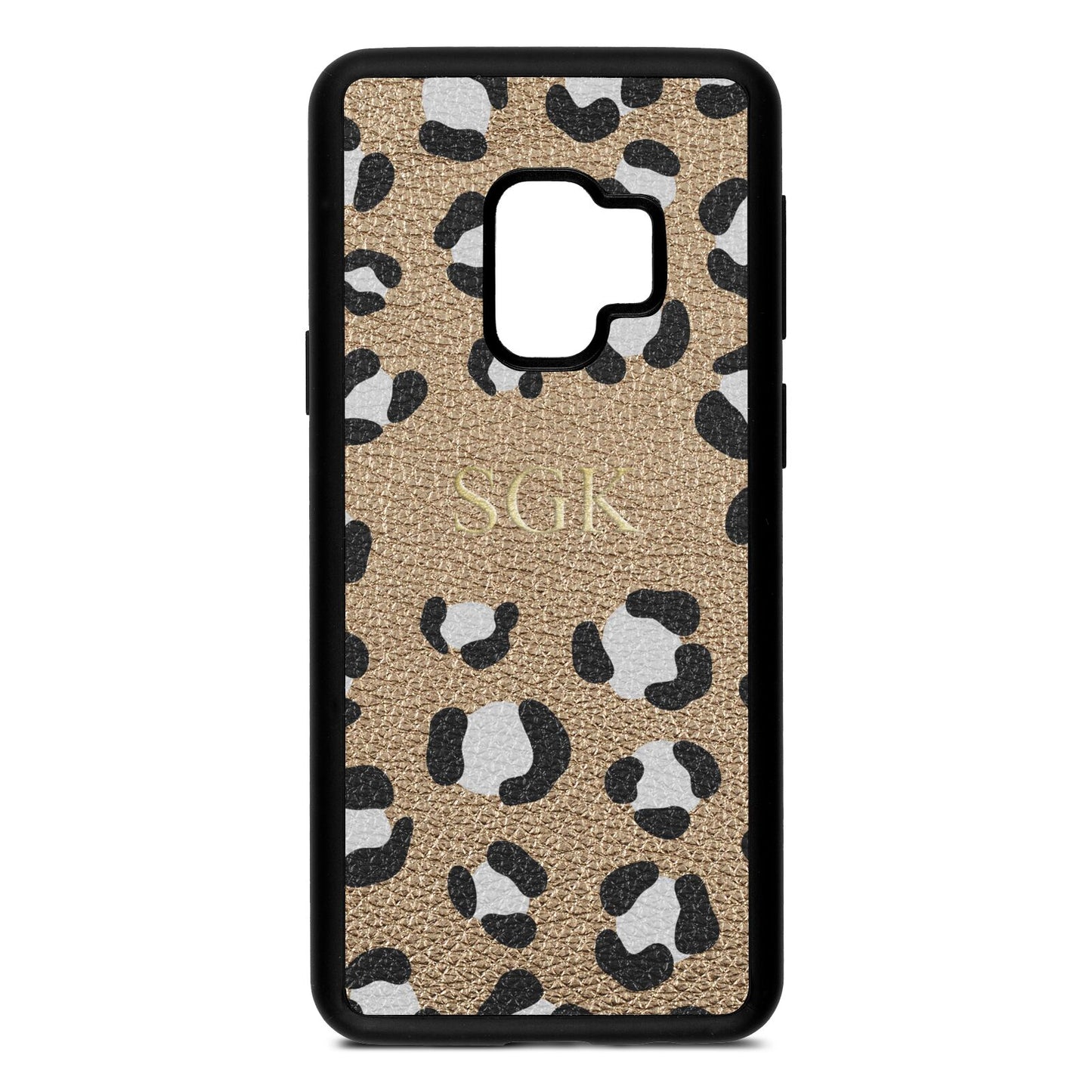 Personalised Leopard Print Embossed Gold Pebble Leather Samsung S9 Case