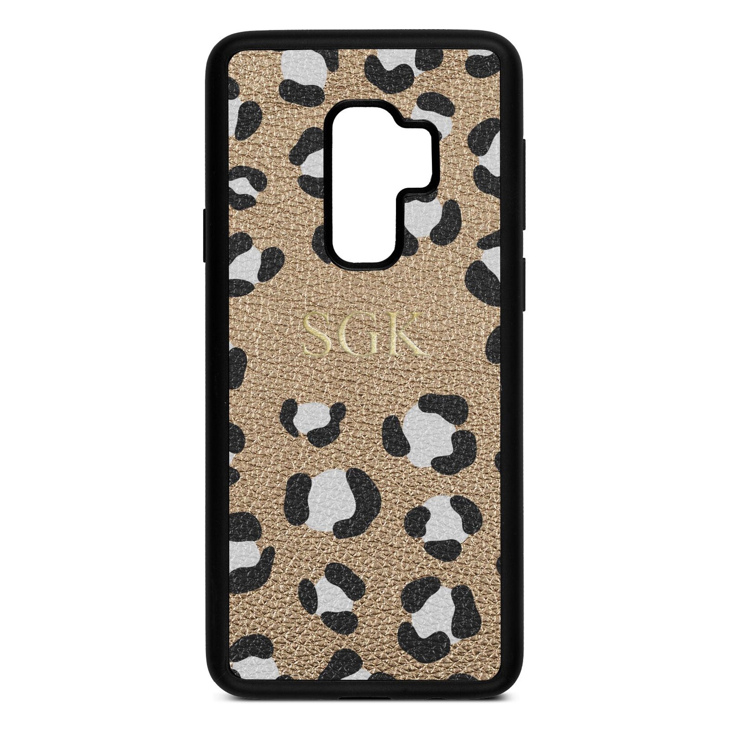 Personalised Leopard Print Embossed Gold Pebble Leather Samsung S9 Plus Case