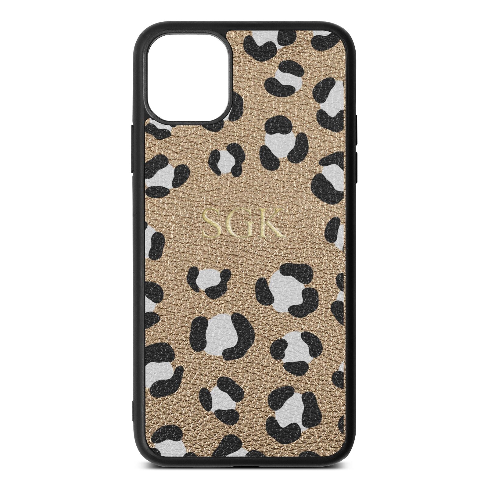 Personalised Leopard Print Embossed Gold Pebble Leather iPhone 11 Pro Max Case