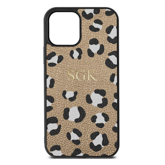 Personalised Leopard Print Embossed Gold Pebble Leather iPhone 12 Case