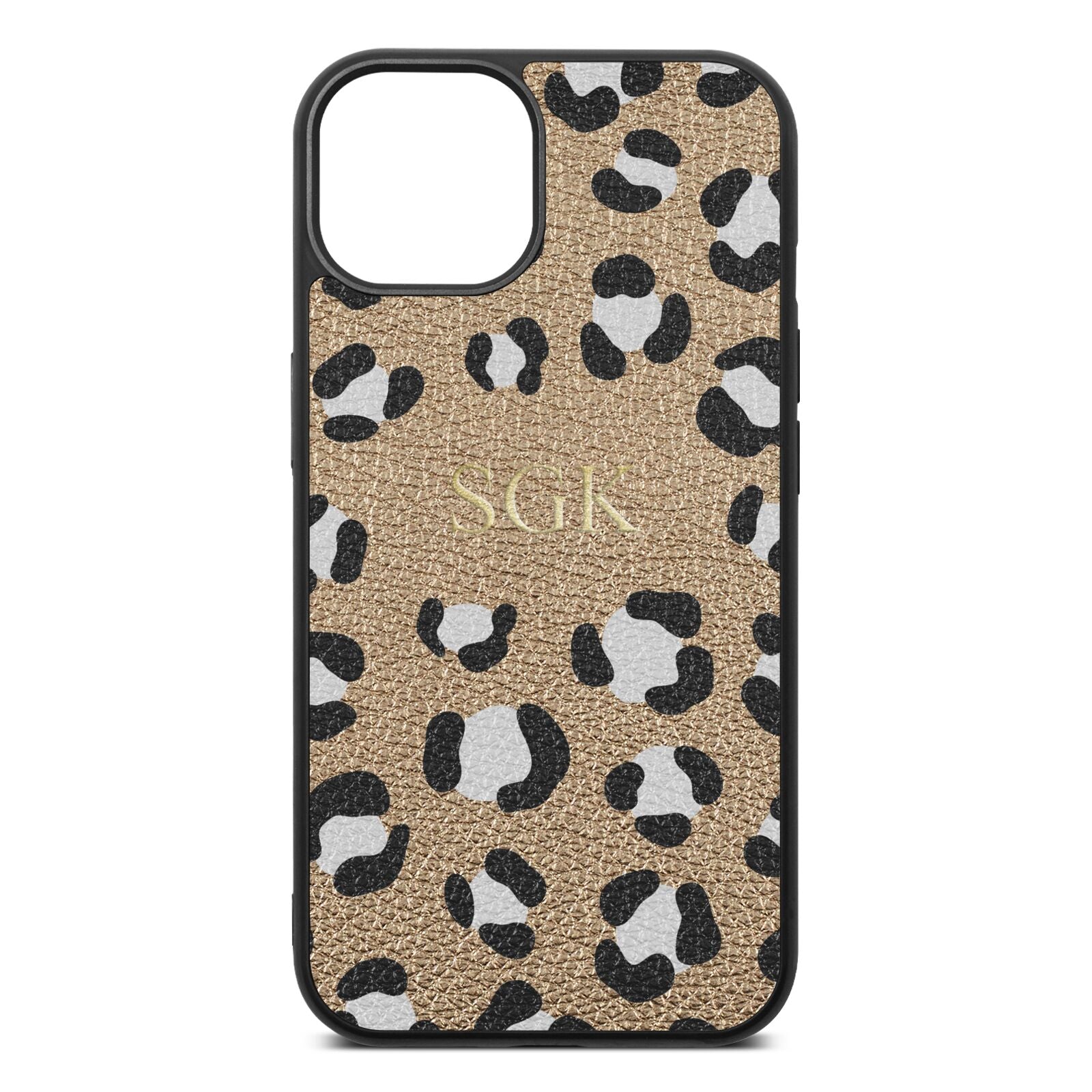 Personalised Leopard Print Embossed Gold Pebble Leather iPhone 13 Case