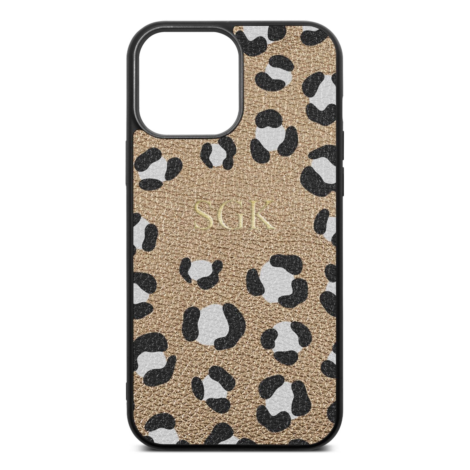 Personalised Leopard Print Embossed Gold Pebble Leather iPhone 13 Pro Max Case