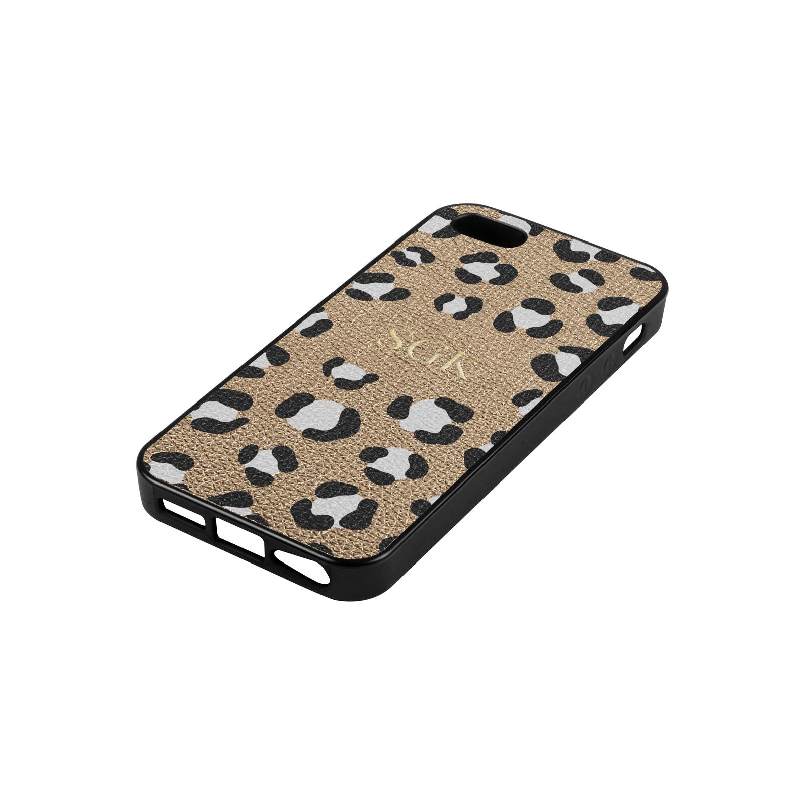 Personalised Leopard Print Embossed Gold Pebble Leather iPhone 5 Case Side Angle