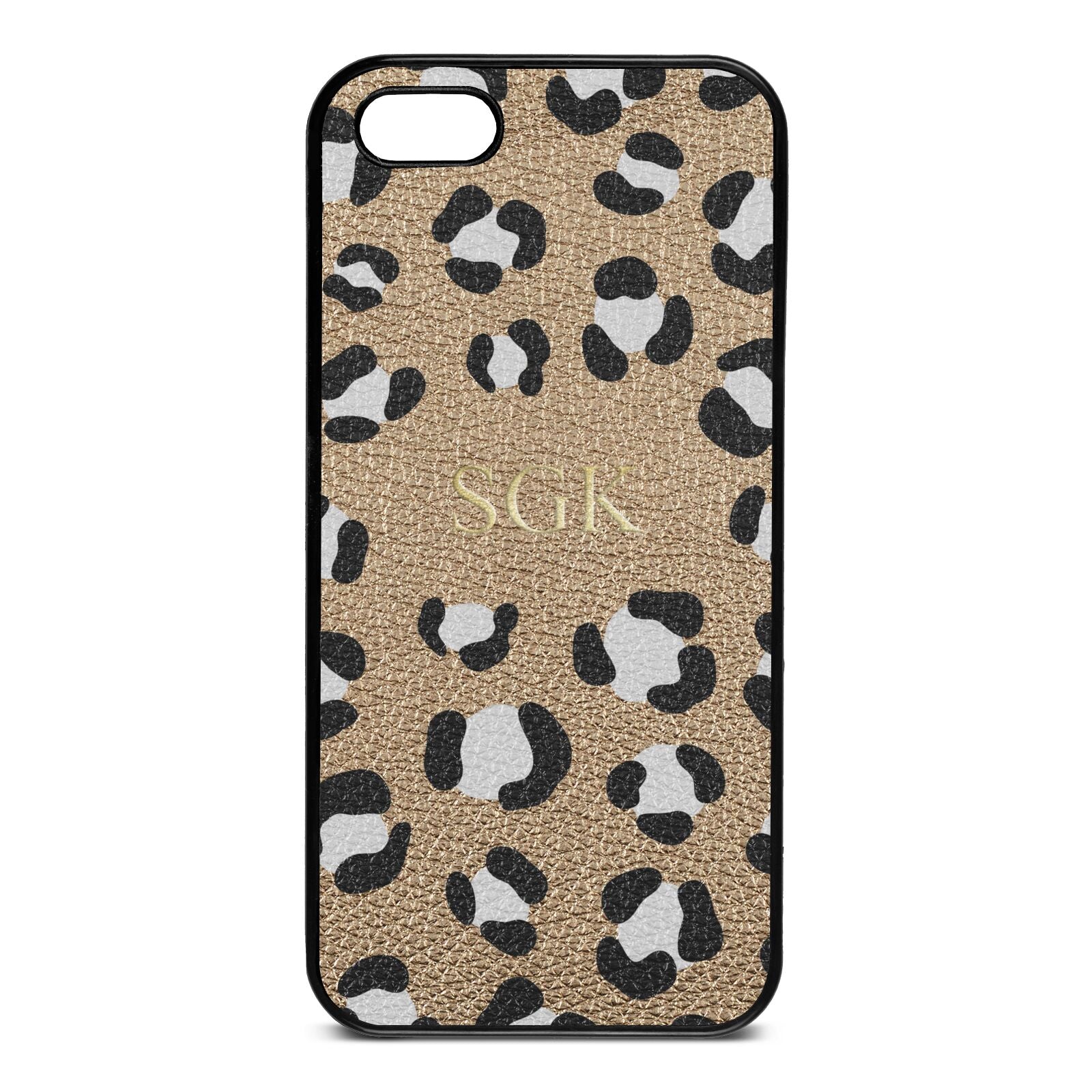 Personalised Leopard Print Embossed Gold Pebble Leather iPhone 5 Case