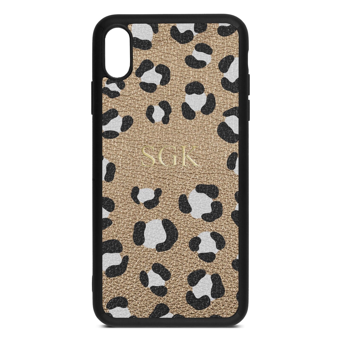 Personalised Leopard Print Embossed Gold Pebble Leather iPhone Xs Max Case