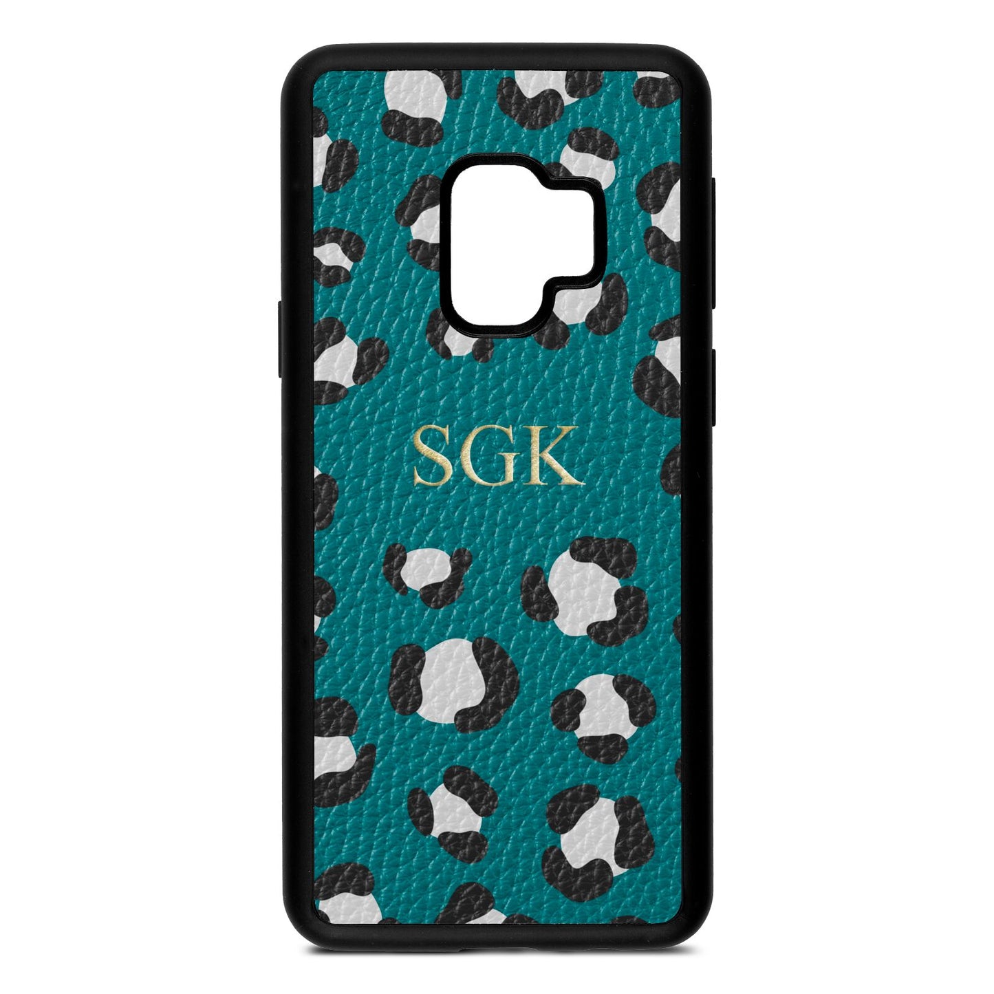 Personalised Leopard Print Embossed Green Pebble Leather Samsung S9 Case