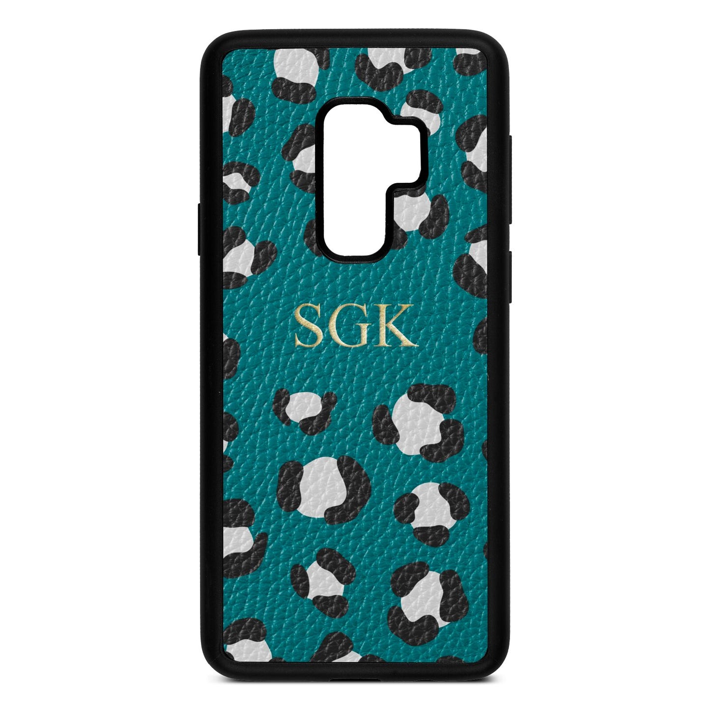 Personalised Leopard Print Embossed Green Pebble Leather Samsung S9 Plus Case