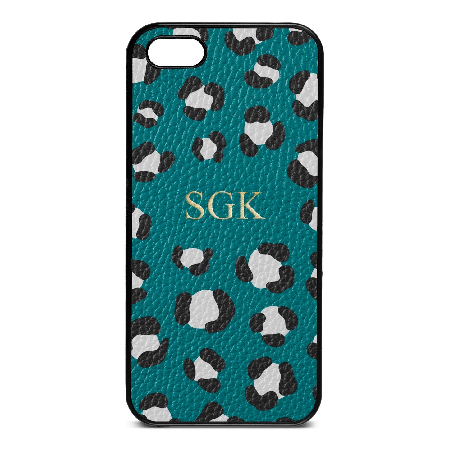 Personalised Leopard Print Embossed Green Pebble Leather iPhone 5 Case