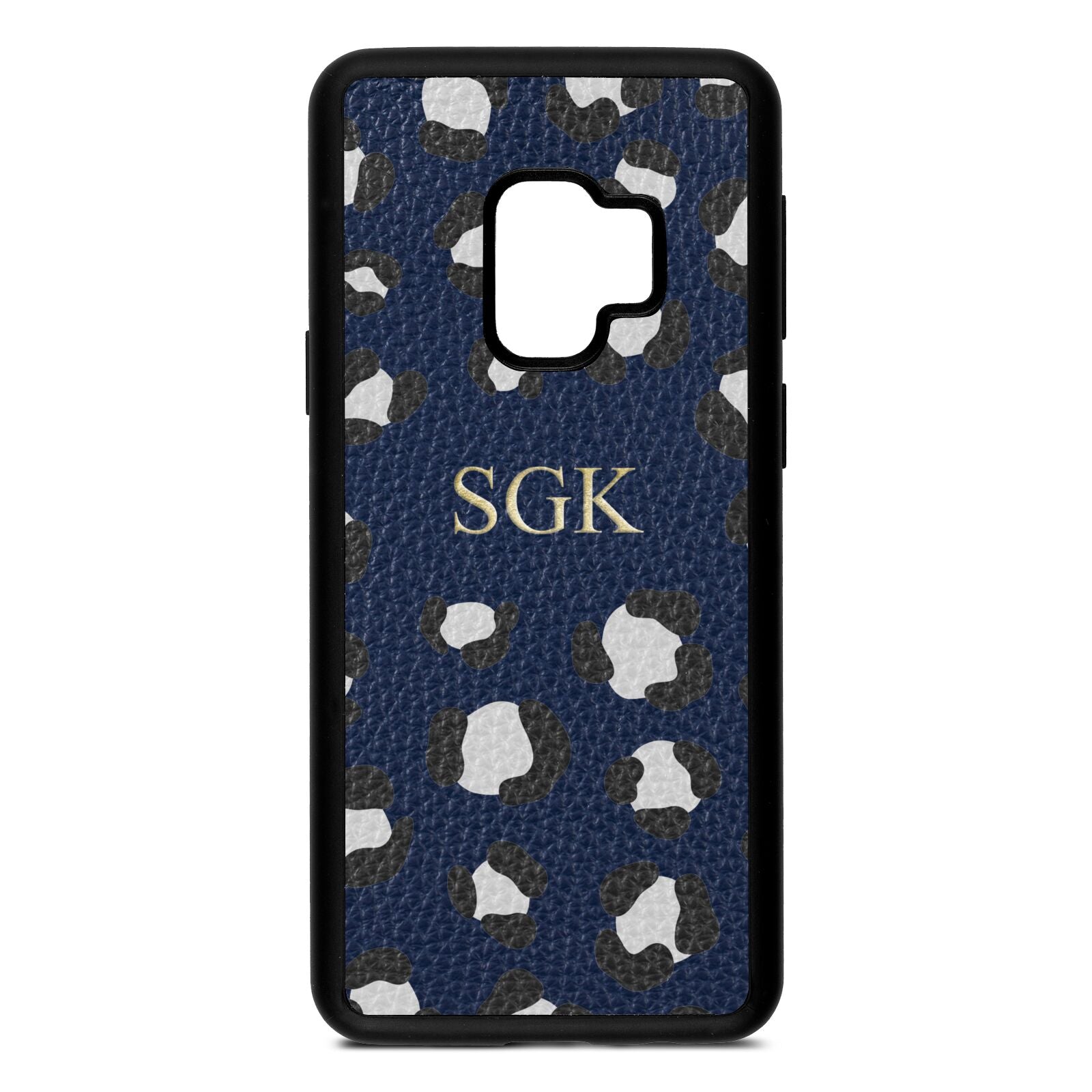 Personalised Leopard Print Embossed Navy Blue Pebble Leather Samsung S9 Case