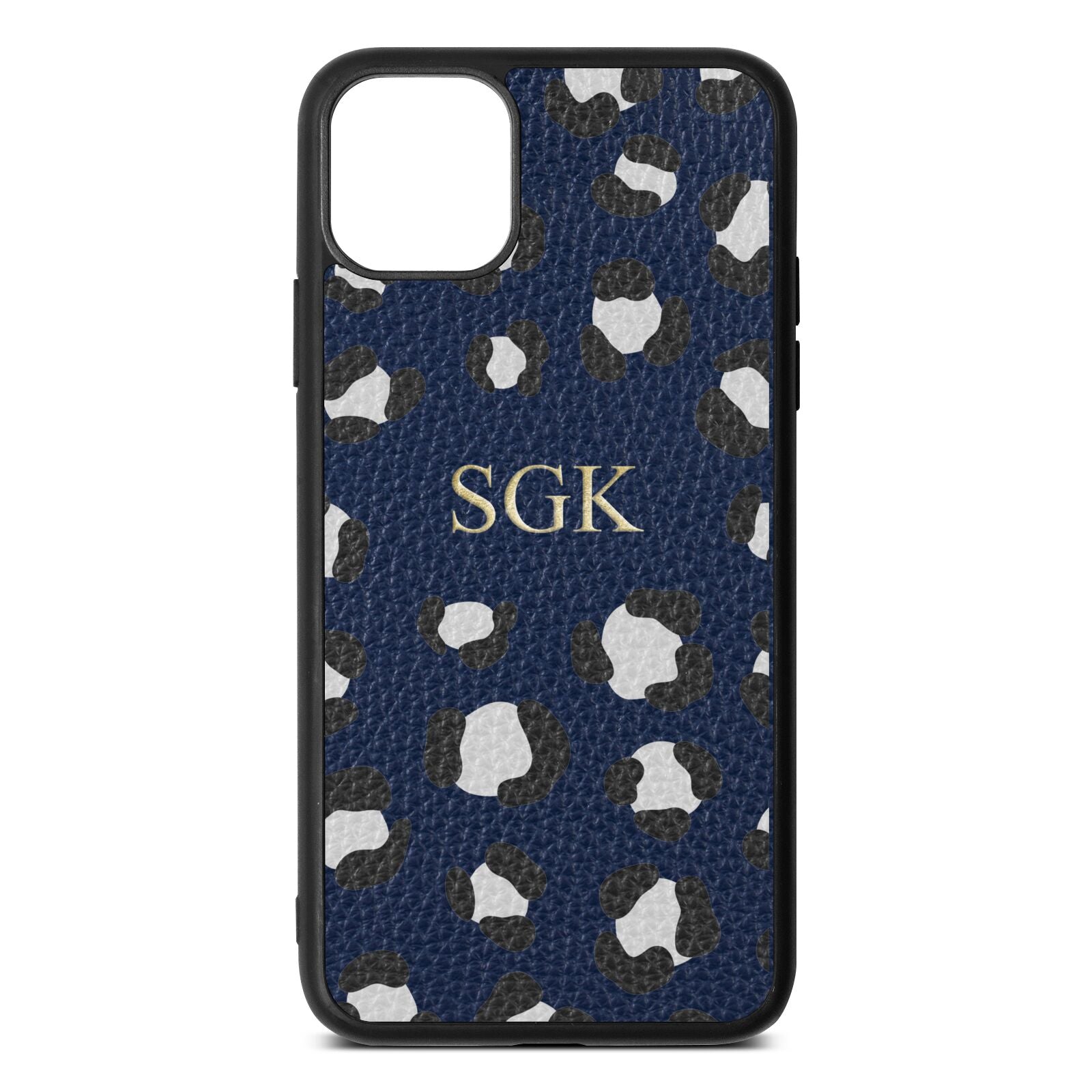 Personalised Leopard Print Embossed Navy Blue Pebble Leather iPhone 11 Pro Max Case