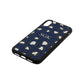 Personalised Leopard Print Embossed Navy Blue Pebble Leather iPhone Xr Case Side Angle