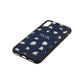 Personalised Leopard Print Embossed Navy Blue Pebble Leather iPhone Xs Case Side Image