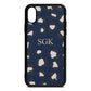Personalised Leopard Print Embossed Navy Blue Pebble Leather iPhone Xs Case