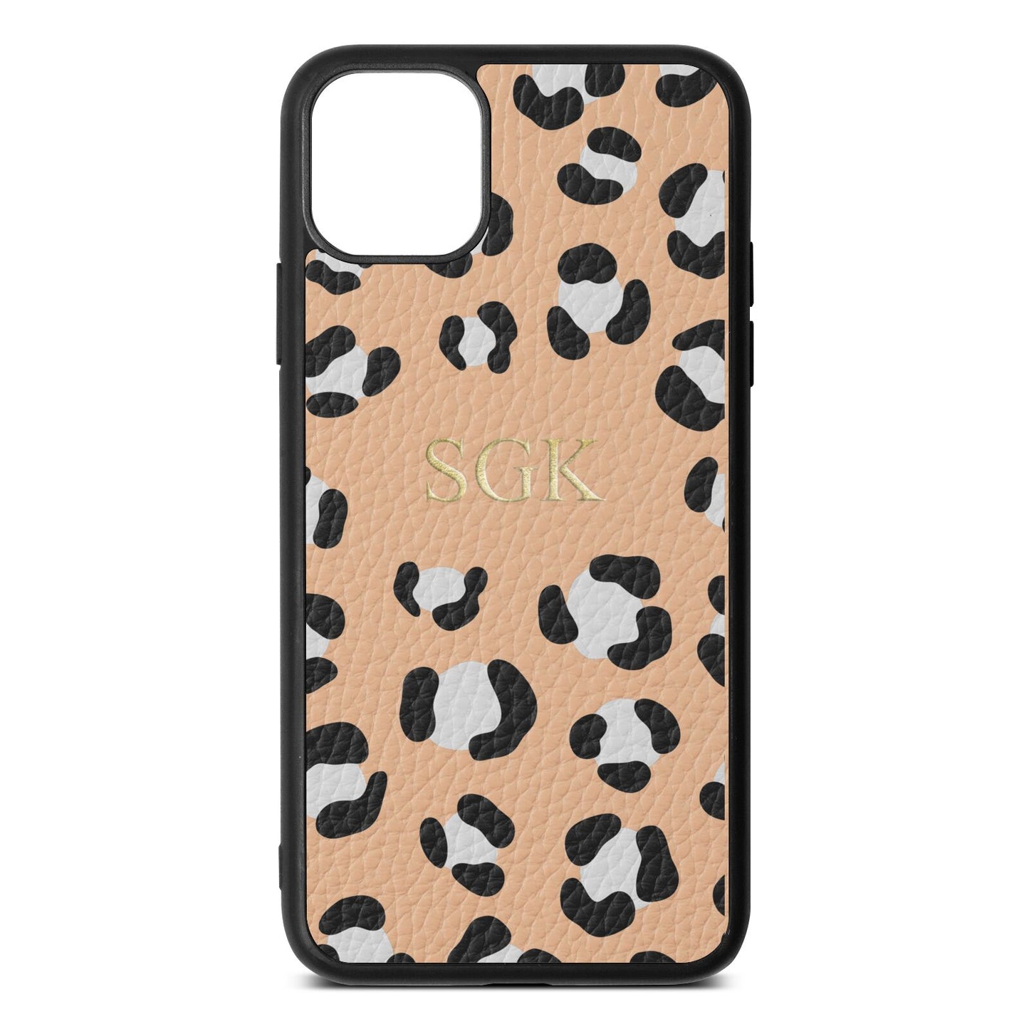 Personalised Leopard Print Embossed Nude Pebble Leather iPhone 11 Pro Max Case