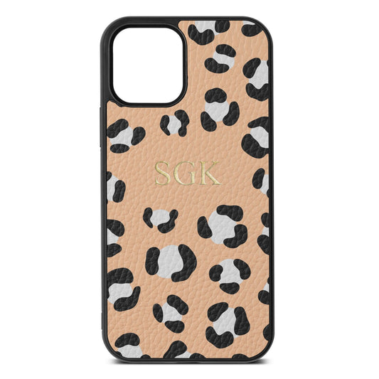 Personalised Leopard Print Embossed Nude Pebble Leather iPhone 12 Case