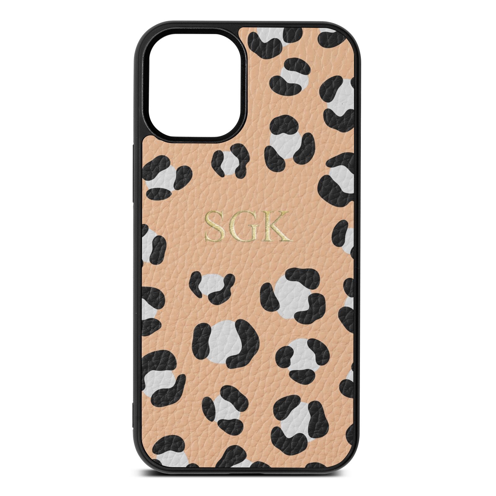 Personalised Leopard Print Embossed Nude Pebble Leather iPhone 12 Mini Case