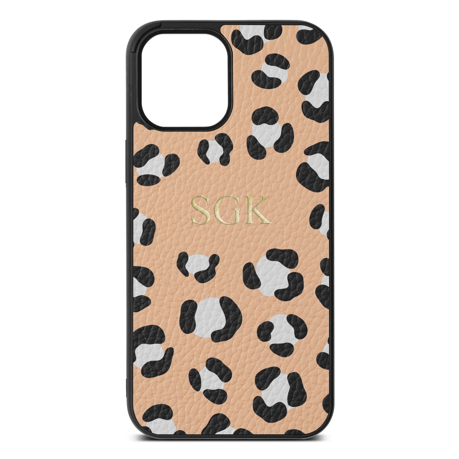 Personalised Leopard Print Embossed Nude Pebble Leather iPhone 12 Pro Max Case