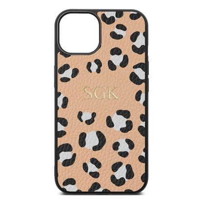 Personalised Leopard Print Embossed Nude Pebble Leather iPhone 13 Case