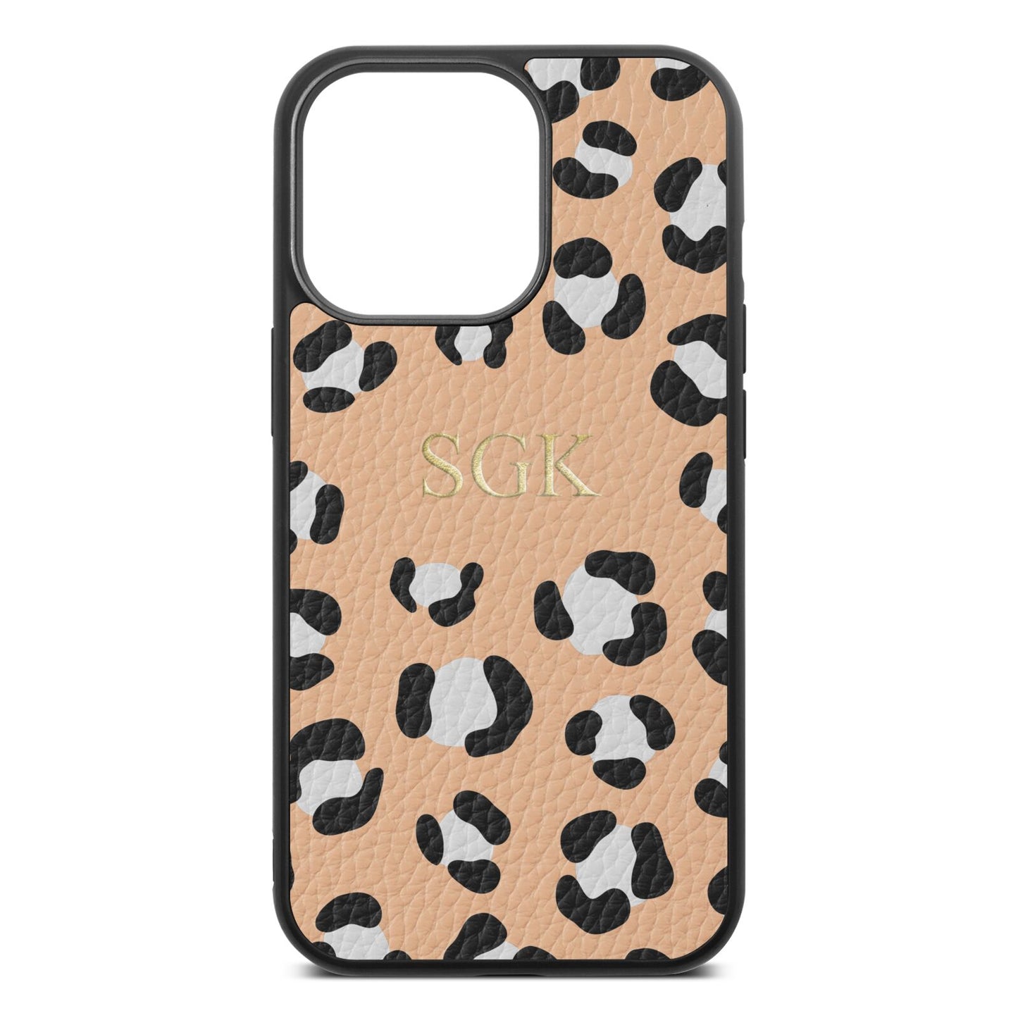Personalised Leopard Print Embossed Nude Pebble Leather iPhone 13 Pro Case
