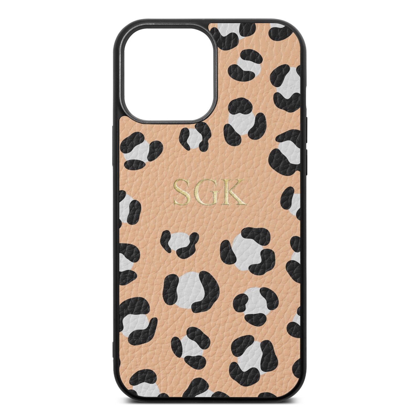Personalised Leopard Print Embossed Nude Pebble Leather iPhone 13 Pro Max Case