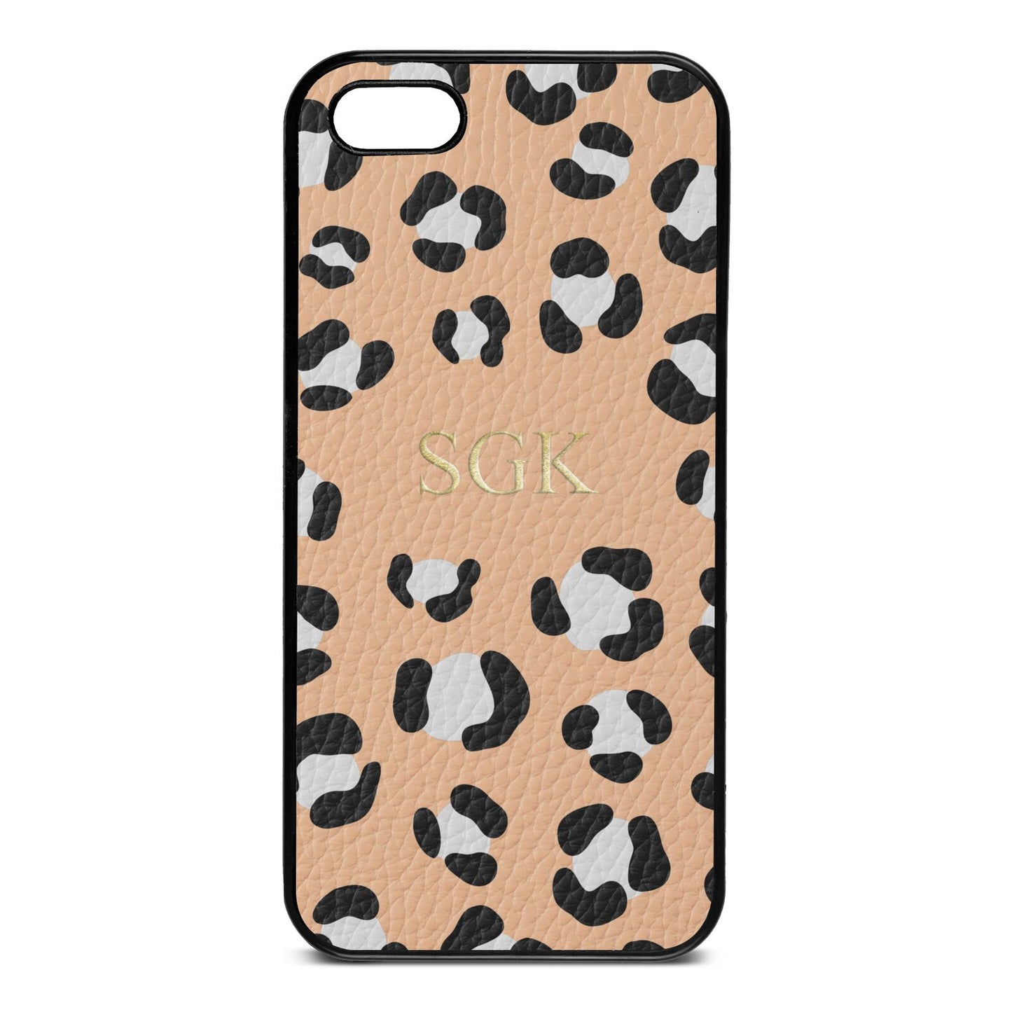Personalised Leopard Print Embossed Nude Pebble Leather iPhone 5 Case