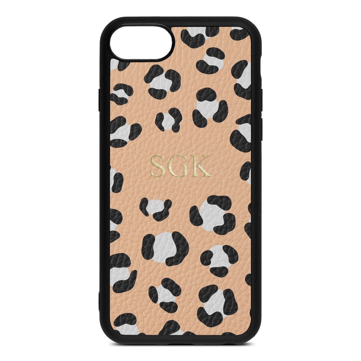 Personalised Leopard Print Embossed Nude Pebble Leather iPhone 8 Case
