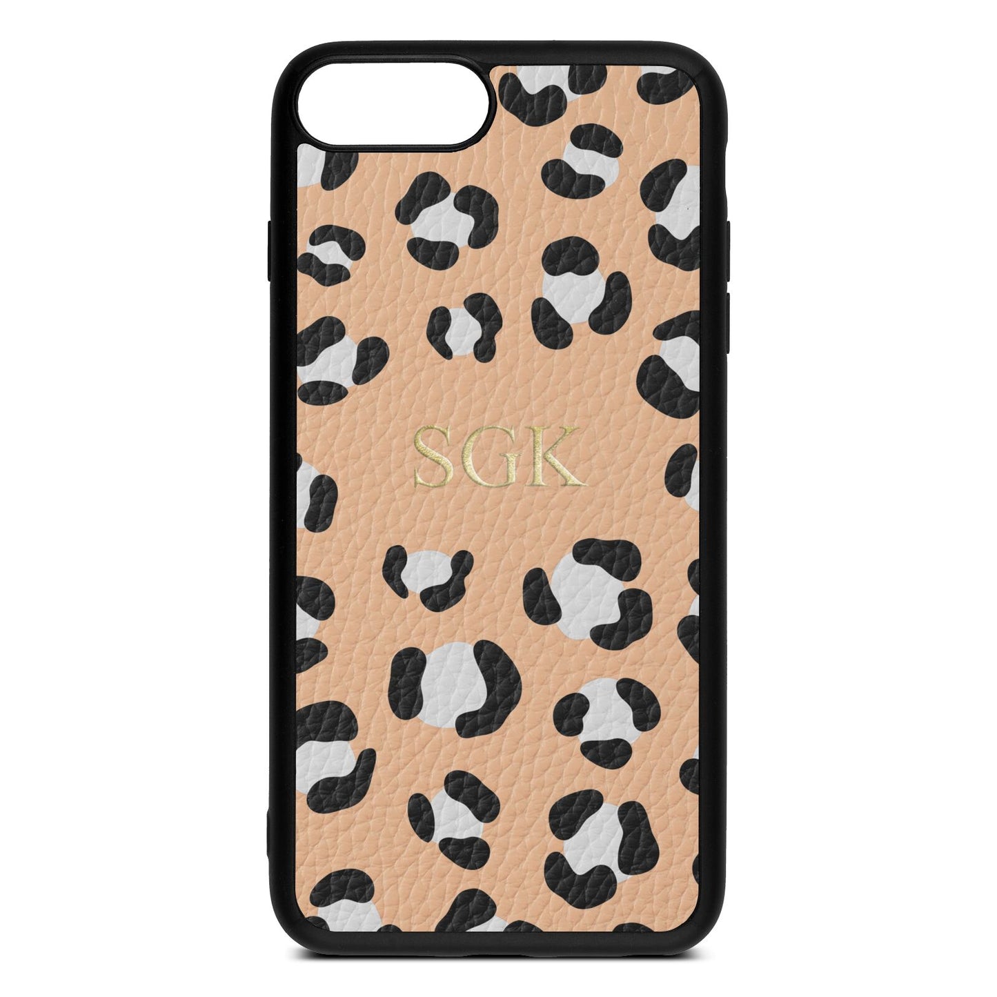 Personalised Leopard Print Embossed Nude Pebble Leather iPhone 8 Plus Case