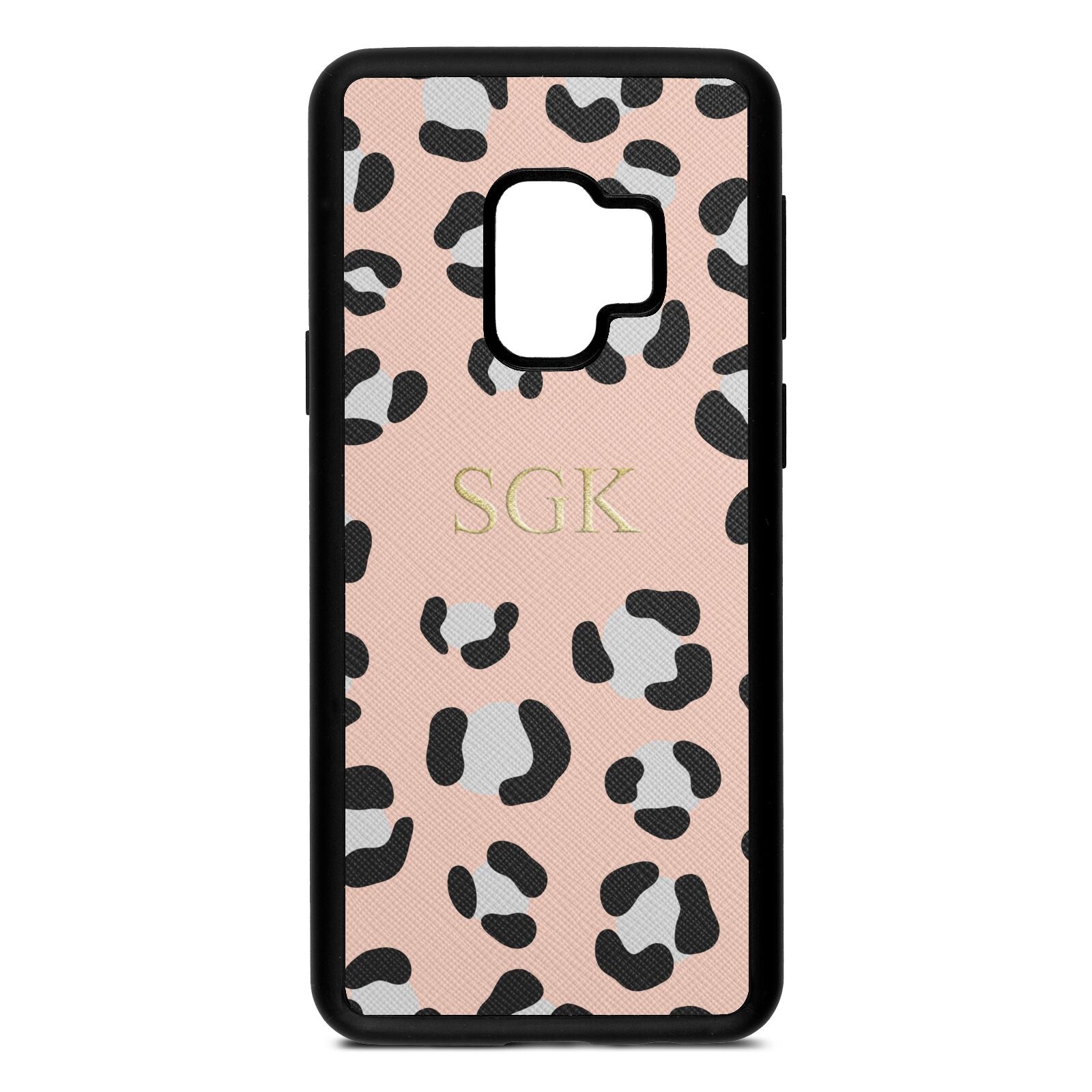 Personalised Leopard Print Embossed Nude Saffiano Leather Samsung S9 Case