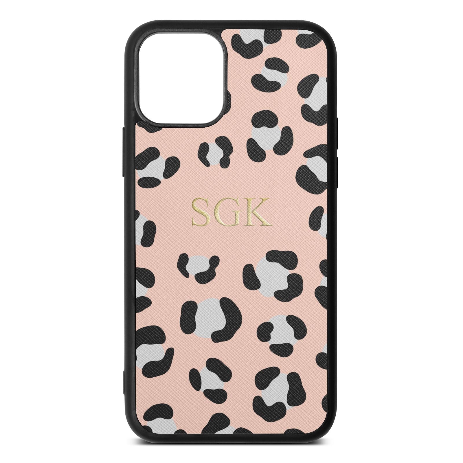 Personalised Leopard Print Embossed Nude Saffiano Leather iPhone 11 Case