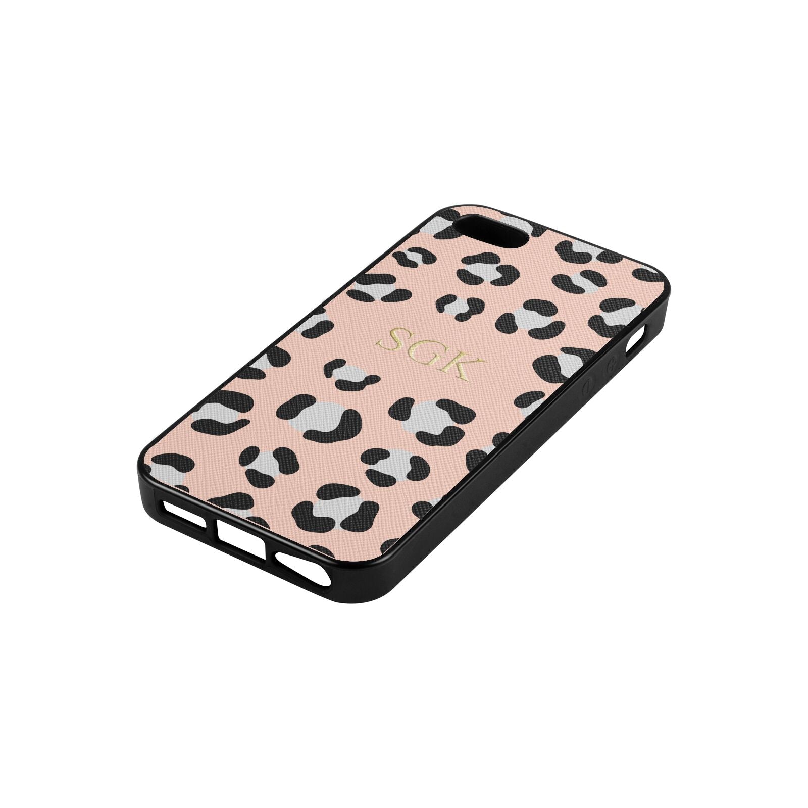 Personalised Leopard Print Embossed Nude Saffiano Leather iPhone 5 Case Side Angle
