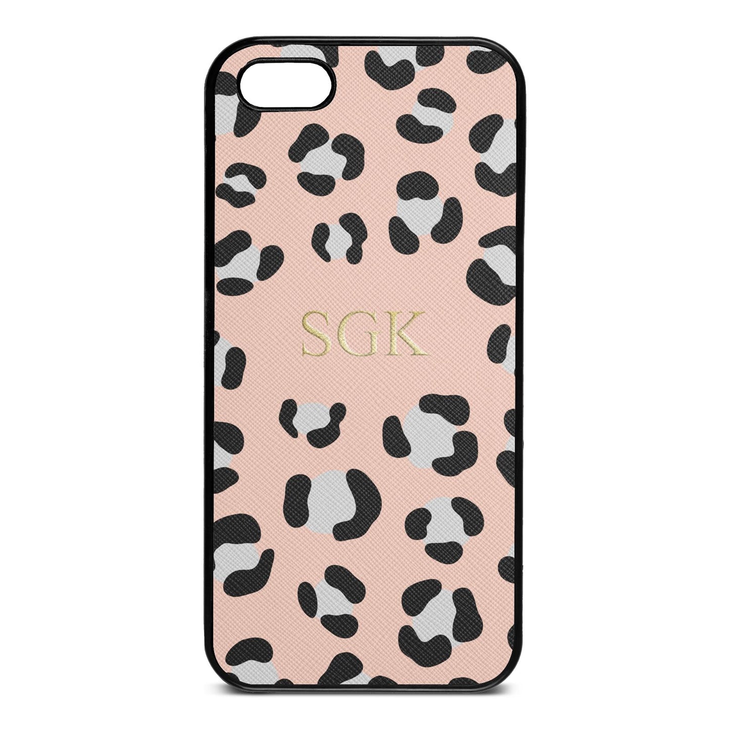 Personalised Leopard Print Embossed Nude Saffiano Leather iPhone 5 Case