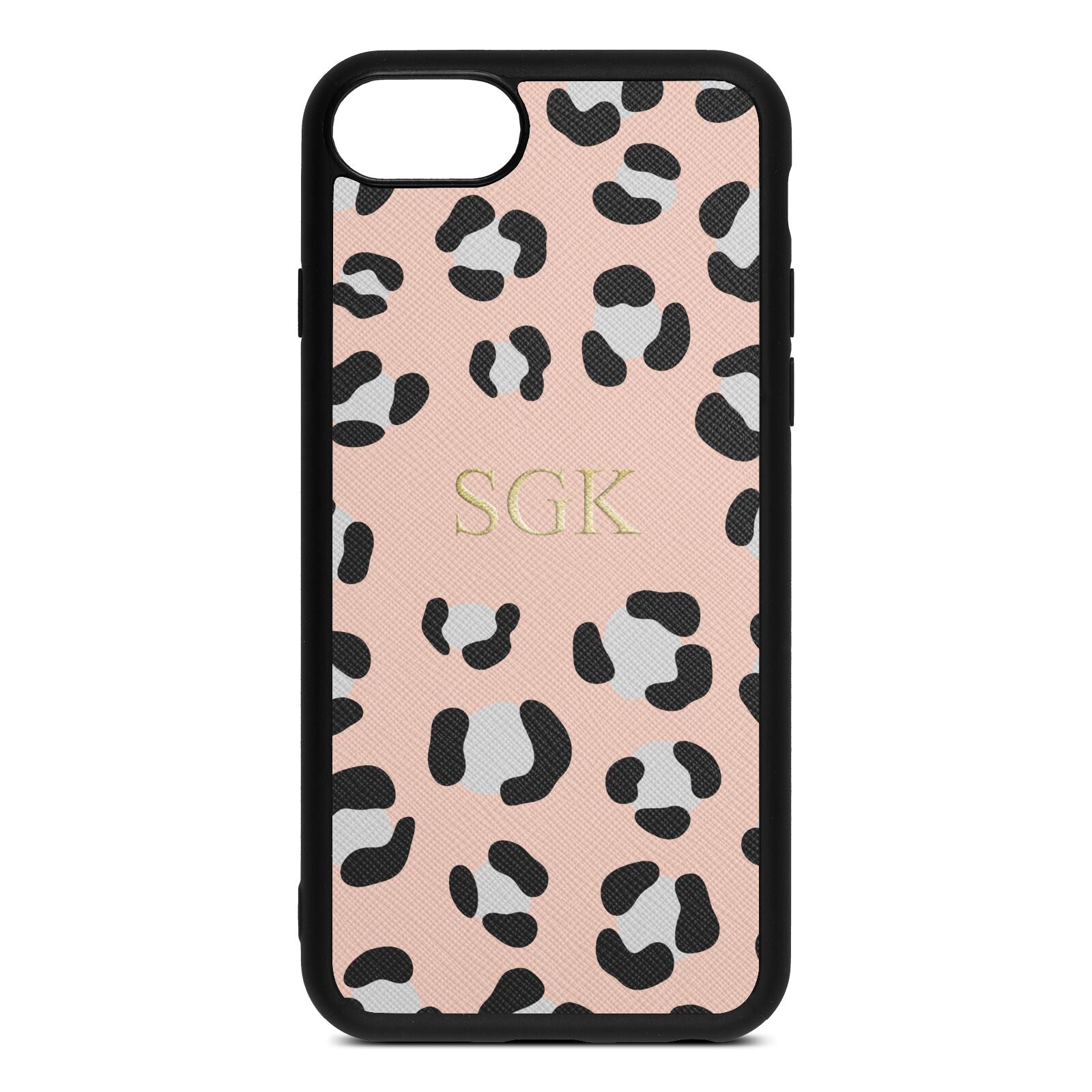 Personalised Leopard Print Embossed Nude Saffiano Leather iPhone 8 Case