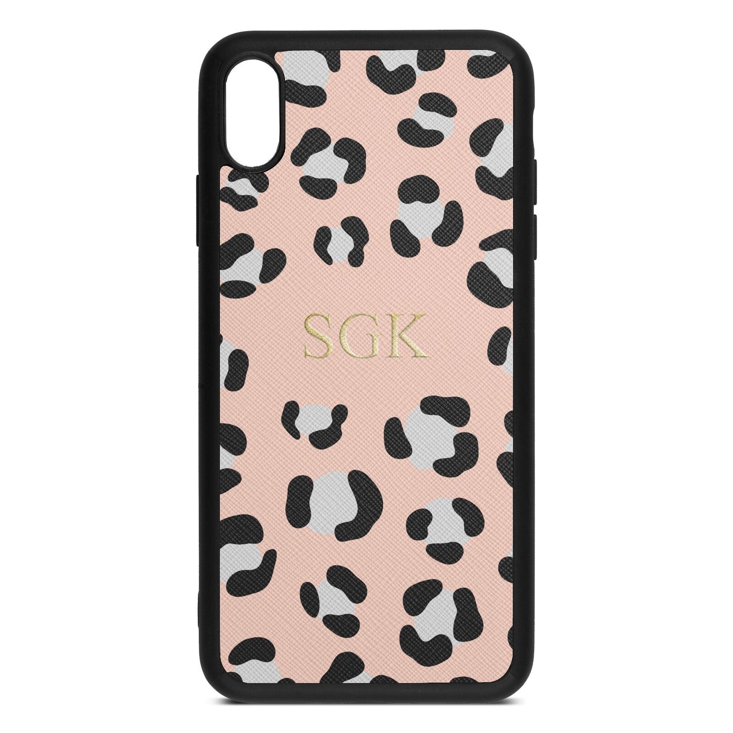 Personalised Leopard Print Embossed Nude Saffiano Leather iPhone Xs Max Case