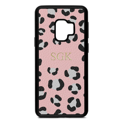 Personalised Leopard Print Embossed Pink Pebble Leather Samsung S9 Case