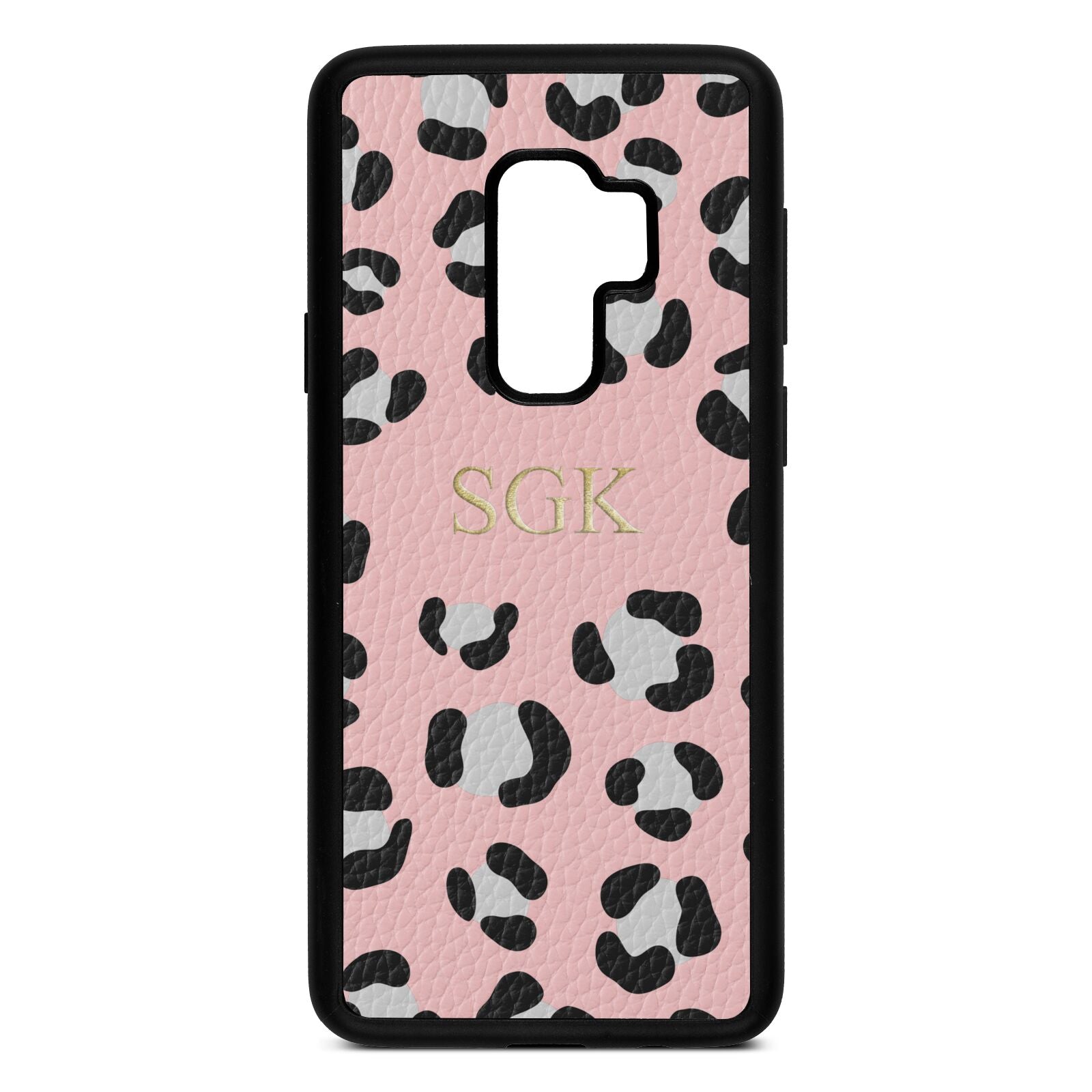 Personalised Leopard Print Embossed Pink Pebble Leather Samsung S9 Plus Case