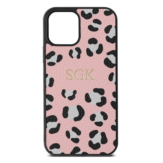 Personalised Leopard Print Embossed Pink Pebble Leather iPhone 12 Case